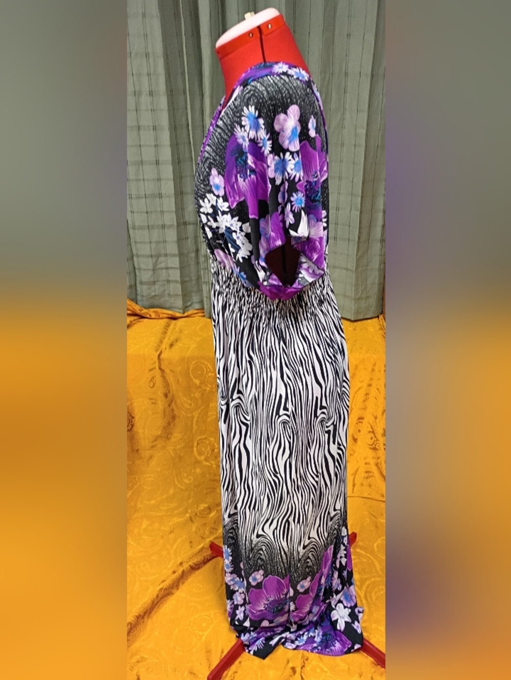 03 Fashion Floral And Zebra Print Maxi Dress Size 2XL - Picture 6 of 7